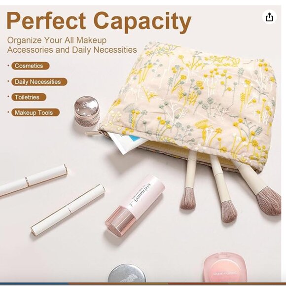 Makeup bag, Flower Cosmetic Bag 7.1" x 10" x 2" new in package - Picture 3 of 8